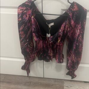 Wayf Vibrant Pink and Purple Off-Shoulder Blouse